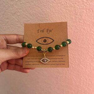 Evil Eye Green and Gold Beaded Bracelet